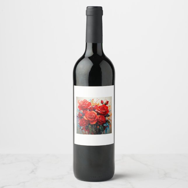Weinflasche - Die Rote Rosen Kunstwerk Weinetikett (Vorderseite)