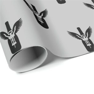 Weinflasche mit Flügeln und Korkenzieher Geschenkpapier