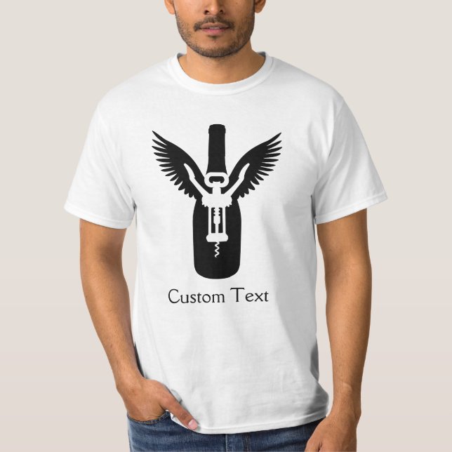 Weinflasche mit Flügeln und Korkenzieher T-Shirt (Vorderseite)
