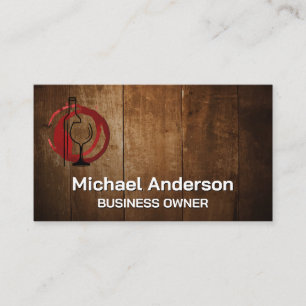 Weinflasche und Glas   Holz Visitenkarte