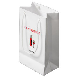 Weinflasche und Glas weiß Kleine Geschenktüte