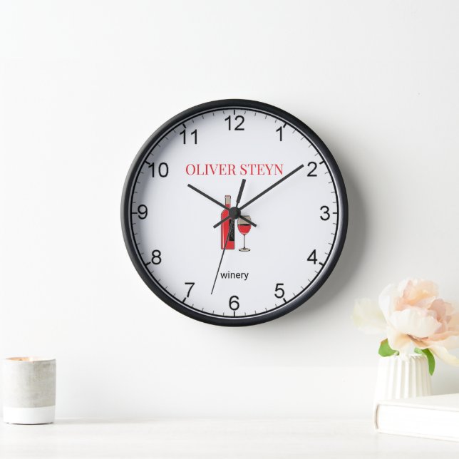 Weinflasche und Glas weiß Uhr (Zuhause)