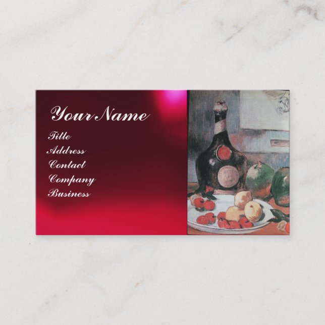 WEINFLASCHE UND OBST, ROT-WAX-SIEGEL-MONOGRAMM VISITENKARTE (Vorderseite)