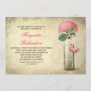 Weinflasche und rosa Blume Brautparty lädt ein Einladung