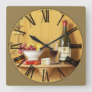 Weinflasche und Weinglas römische Zahl Quadratische Wanduhr