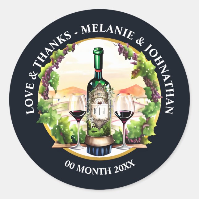 Weinflasche Wein Weinflasche Weinberg Weinberg Lan Runder Aufkleber (Vorderseite)