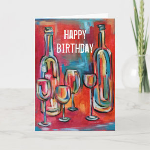 Weinflaschen Gläser Geburtstag Red Blue Jazzy Küns Karte