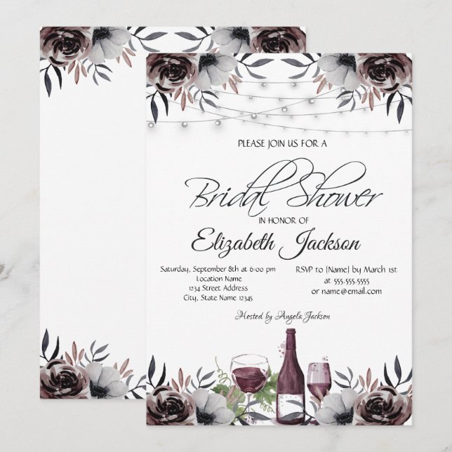Weinflaschen Glass Rose Brautparty Einladung (Vorne/Hinten)