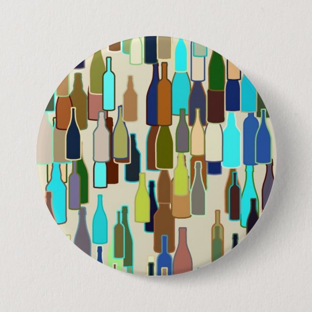 Weinflaschen Muster, mehrfarbig, beige Button (Vorderseite)