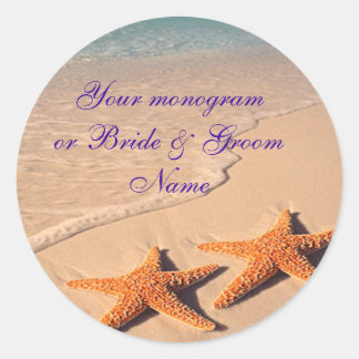 Weinflaschen oder Biermarken Starfish Beach Hochze Runder Aufkleber