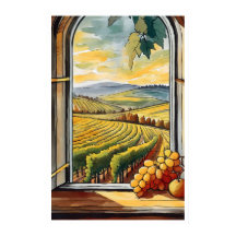 Weingarten durch das Fenster Herbst / Herbstposter