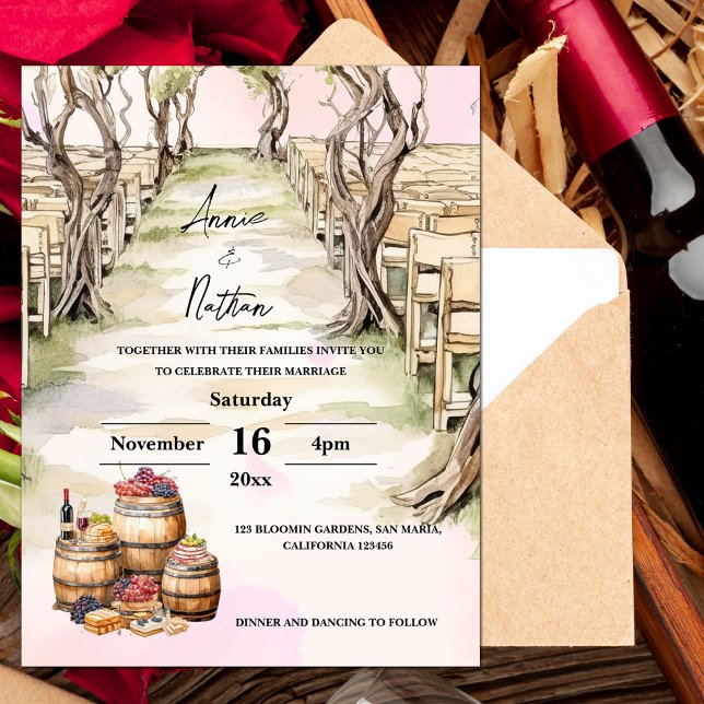 Weingarten Romantische Hochzeitsfeier Magnetkarte (Grapevine Vineyard Romantic Wedding Invitation)