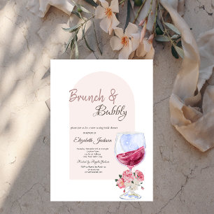 Weinglas Boho Blumen Konfetti Brunch & Sekt Einladung