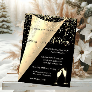 Weinglas, Confetti, Schwarz, Gold Weihnachtsgebäck Einladung