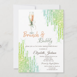 Weinglas Flasche Grüne Tropfen Brunch & Bubbly Einladung