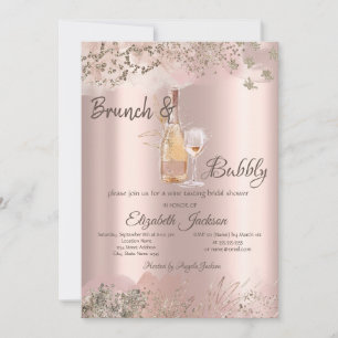 Weinglas Flasche Rose Gold Rand Brautparty Einladung