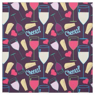 Weinglas Graphic Heart Typografy Cheers Niedlich Stoff