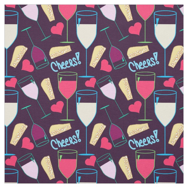 Weinglas Graphic Heart Typografy Cheers Niedlich Stoff (Muster)