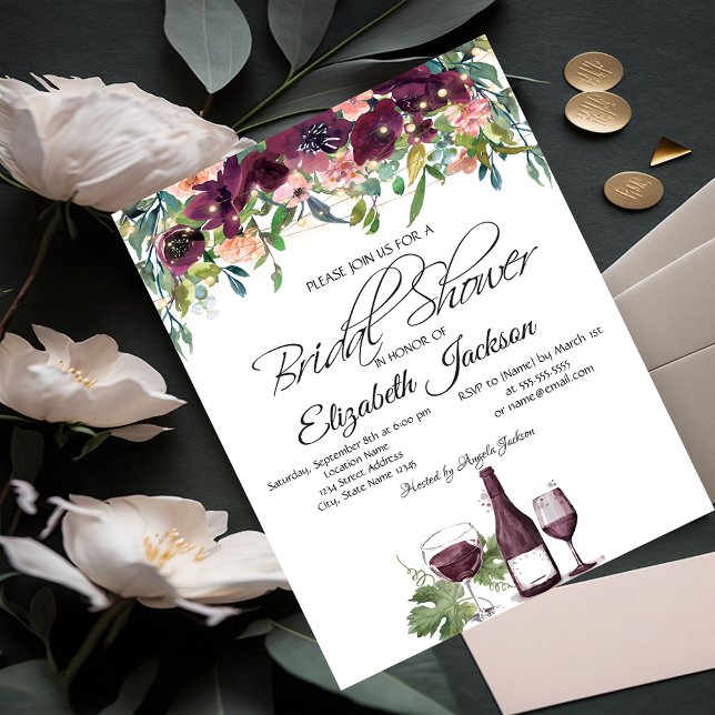 Weinglas Leuchten Burgund Rose Brautparty Einladung (Von Creator hochgeladen)