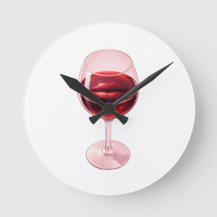 Weinglas mit roten Lippen Cocktail Servietten  Runde Wanduhr