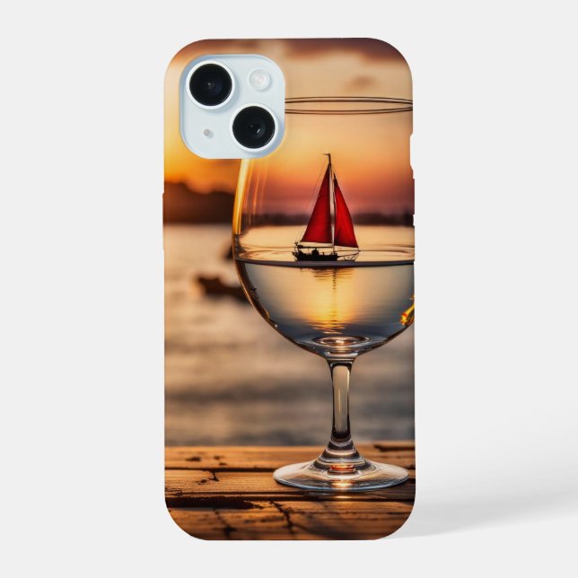 Weinglas mit Segelboot iPhone 15 Hülle (Rückseite)