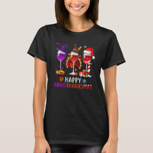 Weinglas Thankgiving Lustiger Wein Frohes Hallotha T-Shirt