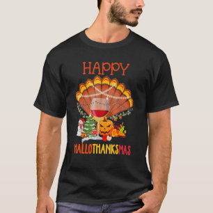 Weinglas Thankgiving Weinfreudige Hallothanksmas T-Shirt