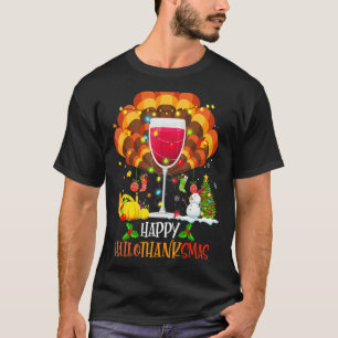 Weinglas Thankgiving Weinfreudige Hallothanksmas T-Shirt