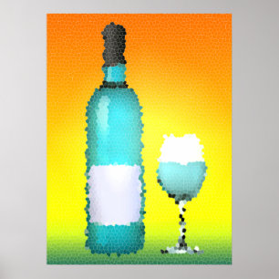 Weinglas und Flasche: Buntglas Poster