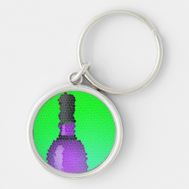 Weinglas und Flasche: Buntglas Schlüsselanhänger (Vorne)