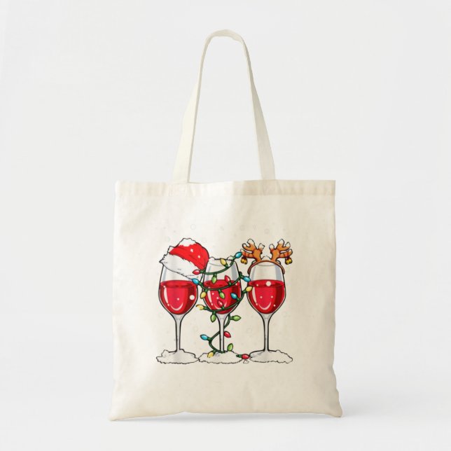Weinglas Weihnachten Weihnachtsmannmütze Rentier F Tragetasche (Vorne)