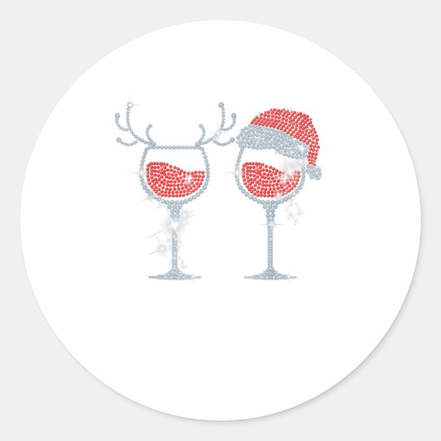 Weinglas Weihnachtsmannmütze Rentier Funny Dri Runder Aufkleber (Vorderseite)