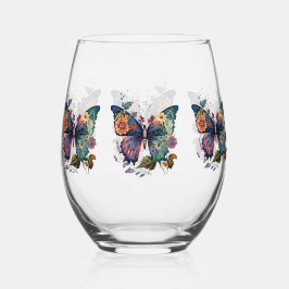 Weingläser mit Retro-Schmetterlingen & Blume Weinglas Ohne Stiel