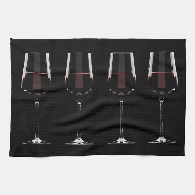 Weingläser mit Rotwein auf schwarz Geschirrtuch (Horizontal)