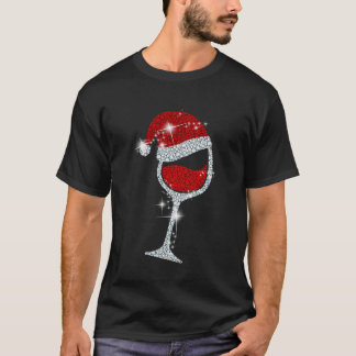 Weingläser Weihnachtsmannmütze T-Shirt Funny Wine 