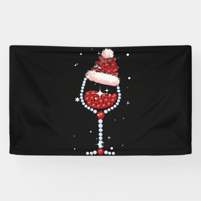 Weingläser Weihnachtsmannmütze Weihnachten Banner (Horizontal)