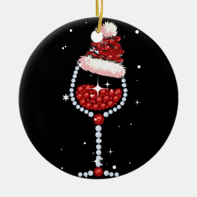 Weingläser Weihnachtsmannmütze Weihnachten Keramik Ornament (Vorne)
