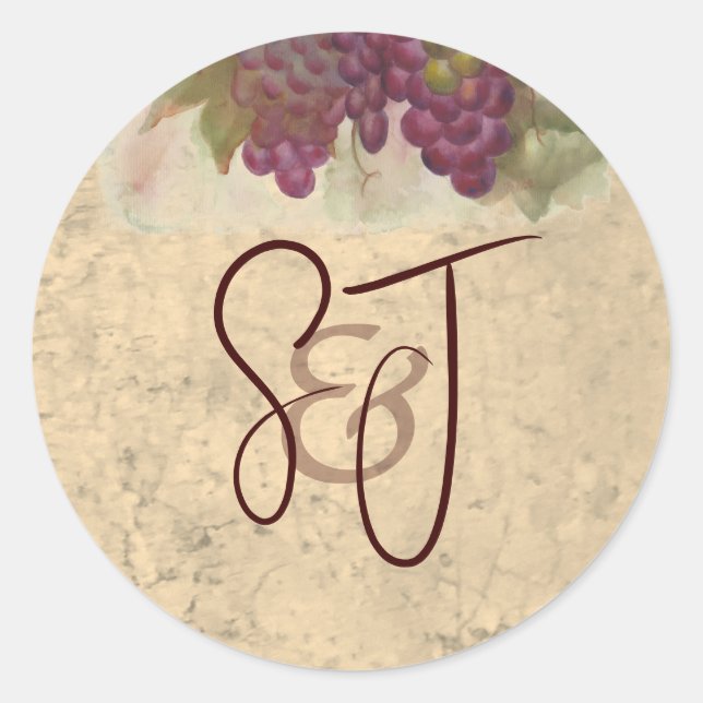 Weingut Hochzeitsmonogramm Personalisierte Initial Runder Aufkleber (Vorderseite)