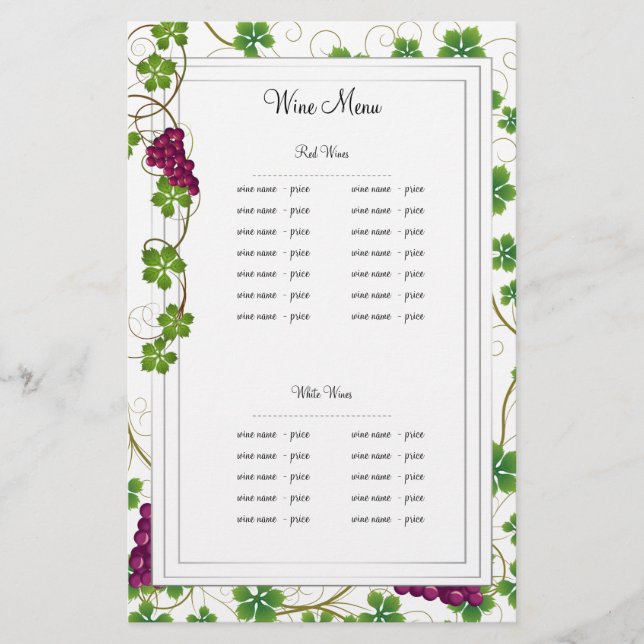 Weinkarte (Vorderseite)