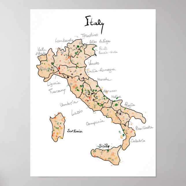 Weinkarte Italiens Poster (Vorne)