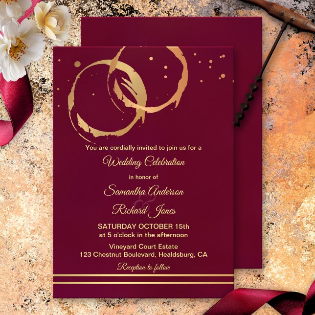 Weinkeller Burgund Marsala Gold Hochzeit Einladung (Von Creator hochgeladen)