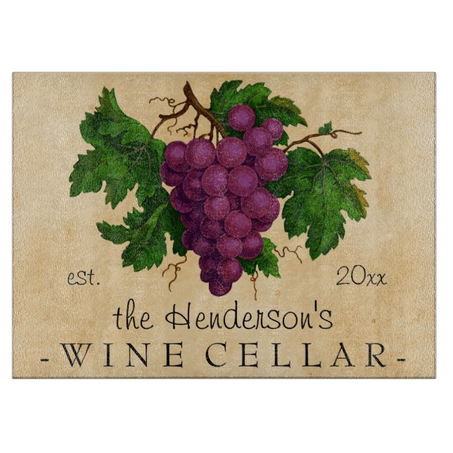 Weinkeller mit Trauben-Vintagem personalisiertem Schneidebrett (Vorderseite)