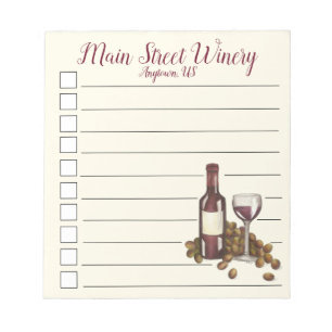 Weinkeller Roter Wein Flasche Glas Trauben Checkli Notizblock