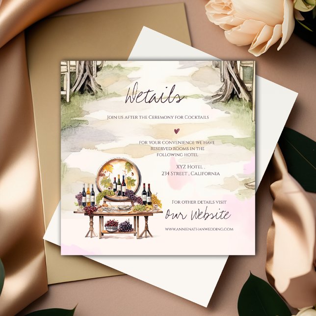 Weinkeller Rustikale Hochzeit Details Begleitkarte (Grapevine-Inspired Winery Rustic Wedding Details Enclosure Card)