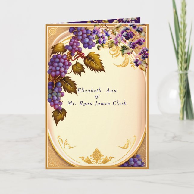 Weinkellerei Hochzeit Traube VIne Gold Filigree Einladung (Vorderseite)