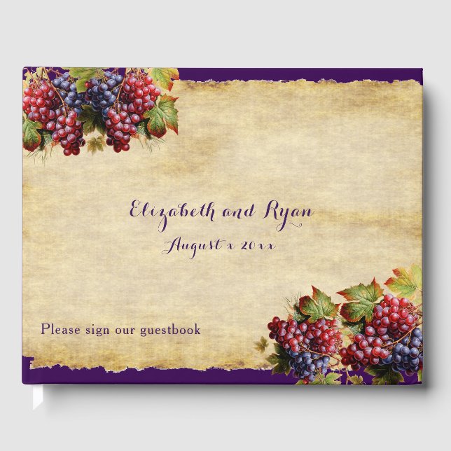 Weinkellerei Hochzeit Weintrauben Rustikales Papie Gästebuch (Vorderseite)