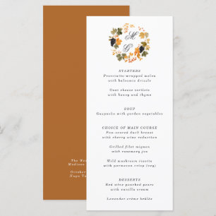 Weinkellerei Mongram Fall Weinberg Hochzeit Menükarte