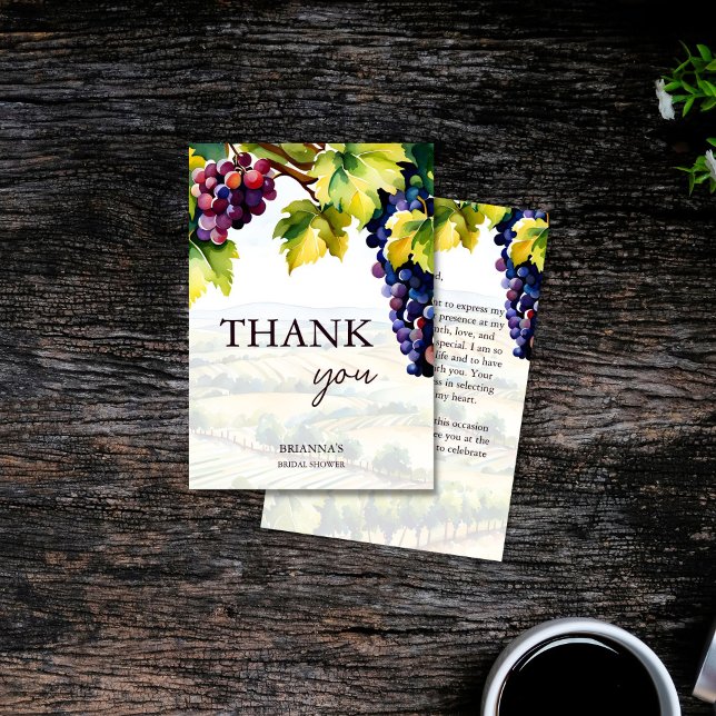 Weinkellerei Sommergarten Brautparty Dankeskarte (Vineyard winery summer garden grapes bridal shower thank you card wine themed thank you cards)