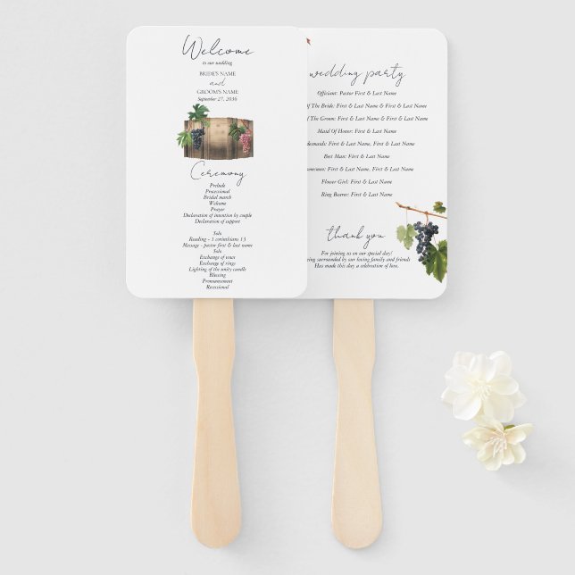 Weinkellerei Weinkeller Hochzeitsprogramm Fächer (Vorne und Hinten)