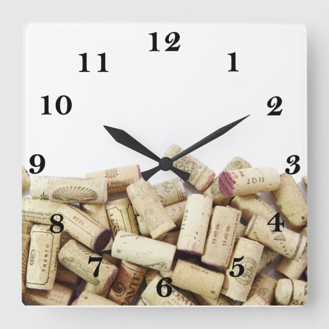 Weinkorkenuhr Quadratische Wanduhr (Vorderseite)